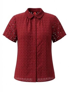 Lavia Red Eyelet Cotton Top Blouse 44